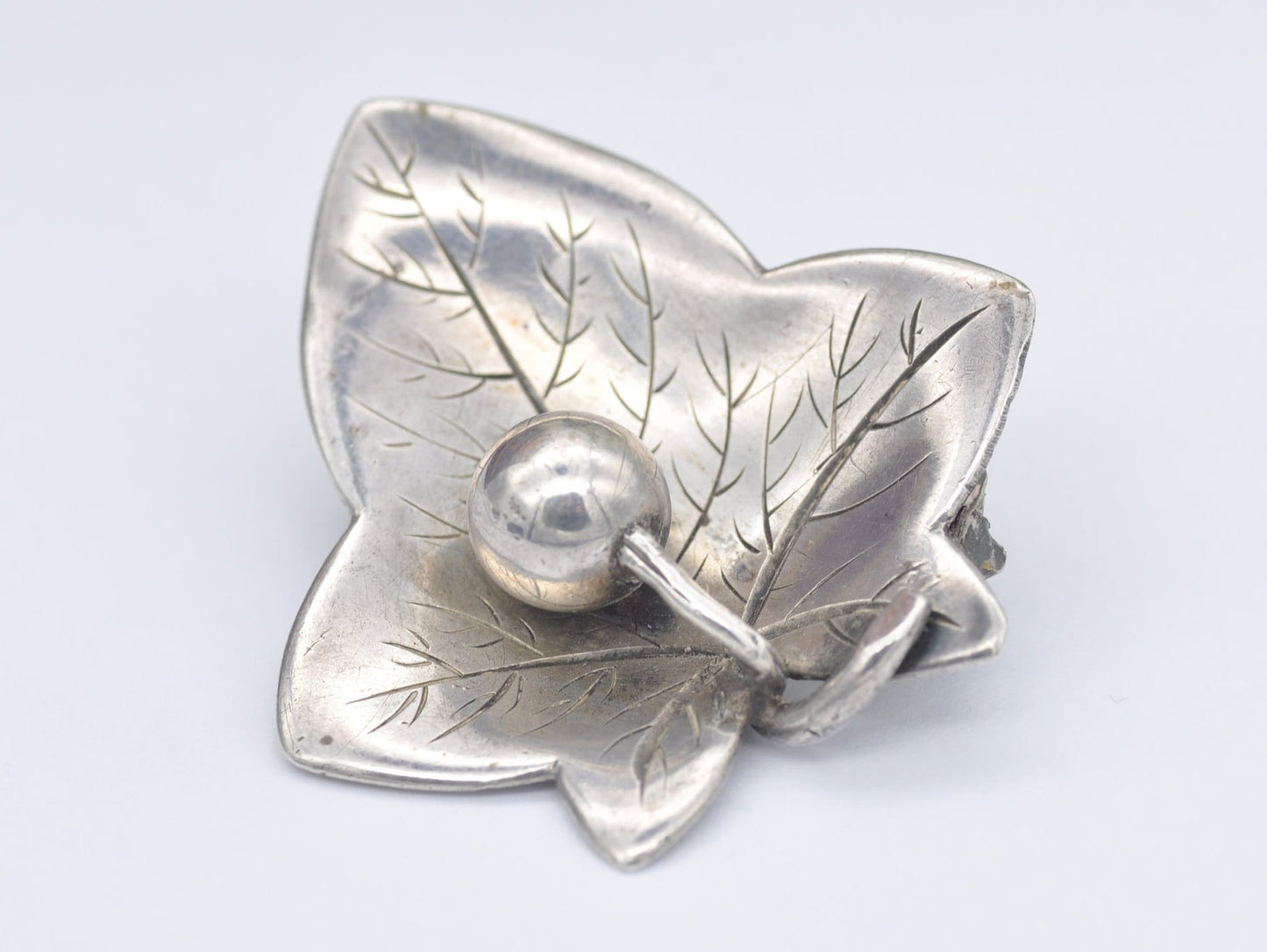 Antique Silver Leaf and Berry Brooch