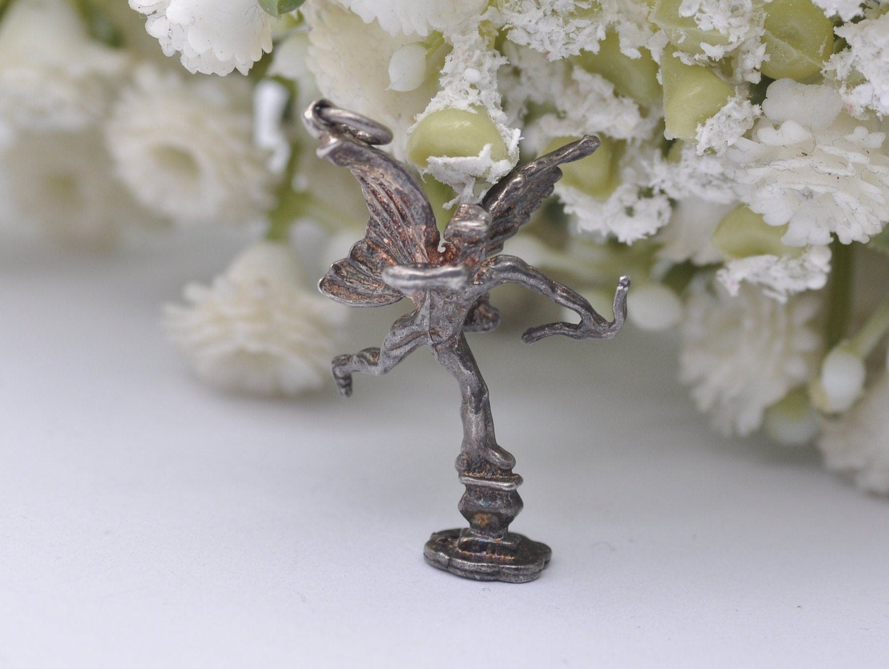 Vintage Sterling Silver Cupid on Stand Charm / Pendant