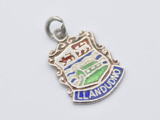 Vintage Sterling Silver Llandudno Enamel Souvenir Shield Charm / Pendant