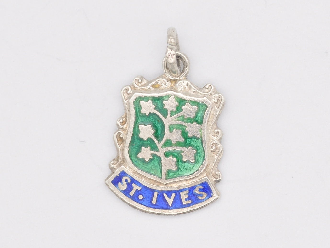 Vintage Sterling Silver St Ives Enamel Souvenir Shield Charm / Pendant