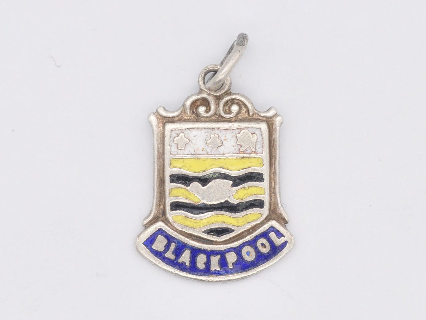 Vintage Sterling Silver Blackpool Enamel Souvenir Shield Charm / Pendant