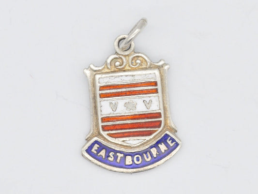 Vintage Sterling Silver Eastbourne Enamel Souvenir Shield Charm / Pendant