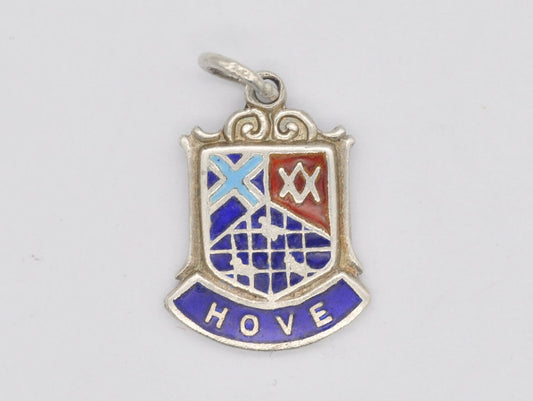 Vintage Sterling Silver Hove Enamel Souvenir Shield Charm / Pendant