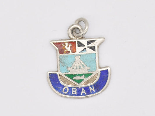 Vintage Sterling Silver Oban Enamel Souvenir Shield Charm / Pendant