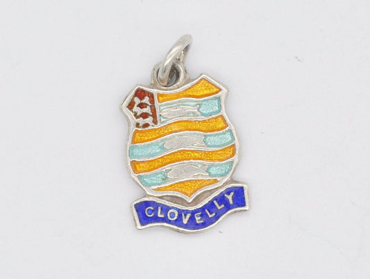 Vintage Sterling Silver Clovelly Enamel Souvenir Charm / Pendant - England / Devon / Tourist / Travel / 925 / Charm Bracelet / Scrap Book