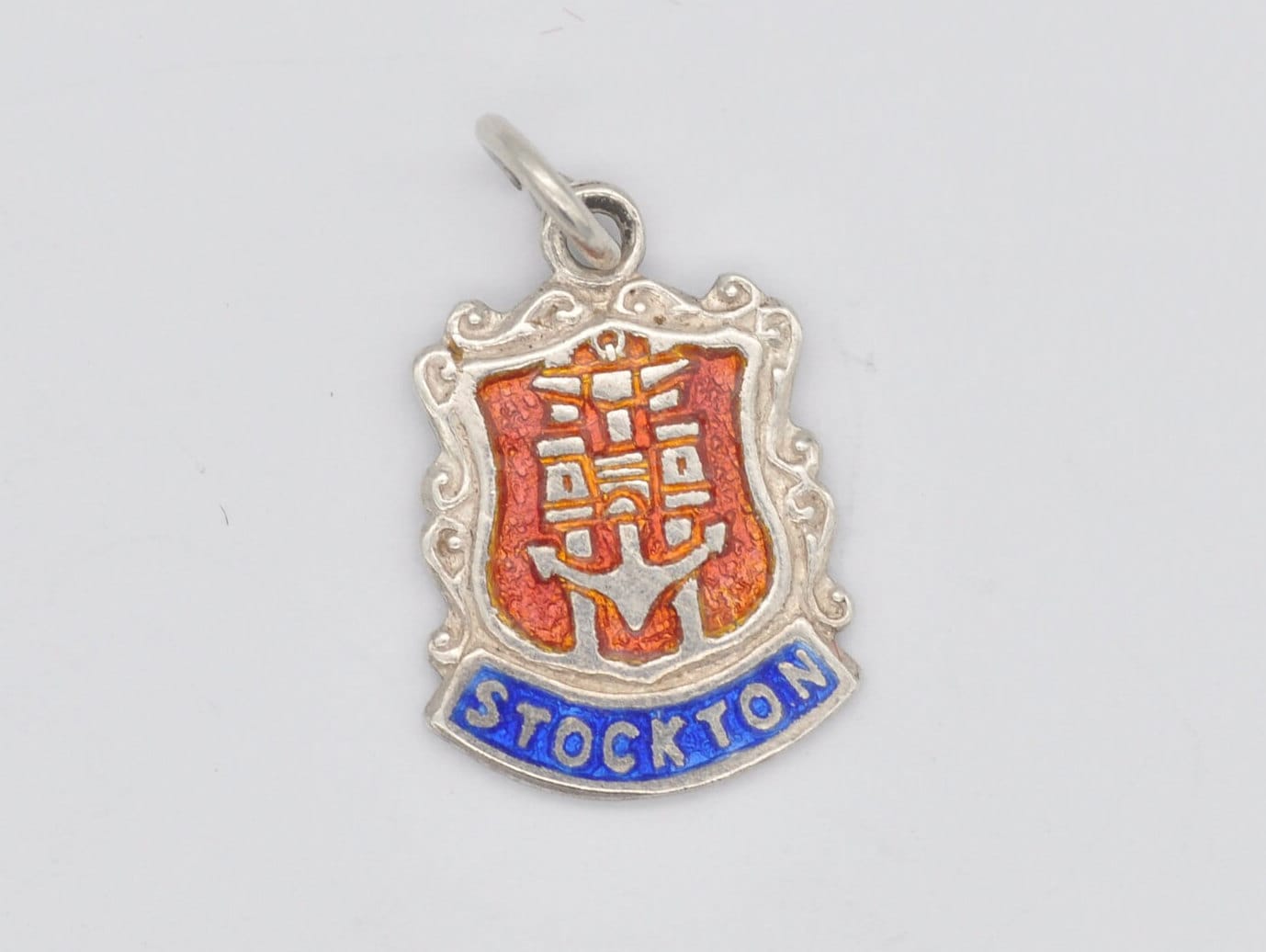 Vintage Sterling Silver Stockton Enamel Souvenir Charm / Pendant - England / Stockton-on-Tees / County Durham / Tourist / Charm Bracelet