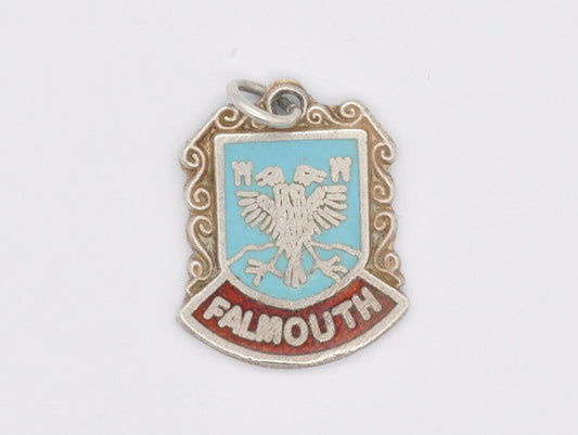 Vintage Sterling Silver Falmouth Enamel Souvenir Shield Charm / Pendant - England / Cornwall / Tourist / 925 / Charm Bracelet / Scrap Book