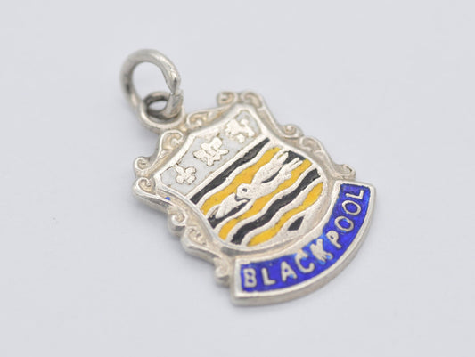 Vintage Sterling Silver Blackpool Enamel Souvenir Shield Charm / Pendant - England / Lancashire / Tourist / 925 / Charm Bracelet