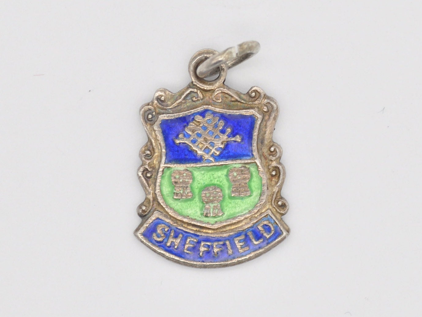 Vintage Sterling Silver Sheffield Enamel Souvenir Shield Charm / Pendant - England / South Yorkshire / Tourist / 925 / Charm Bracelet