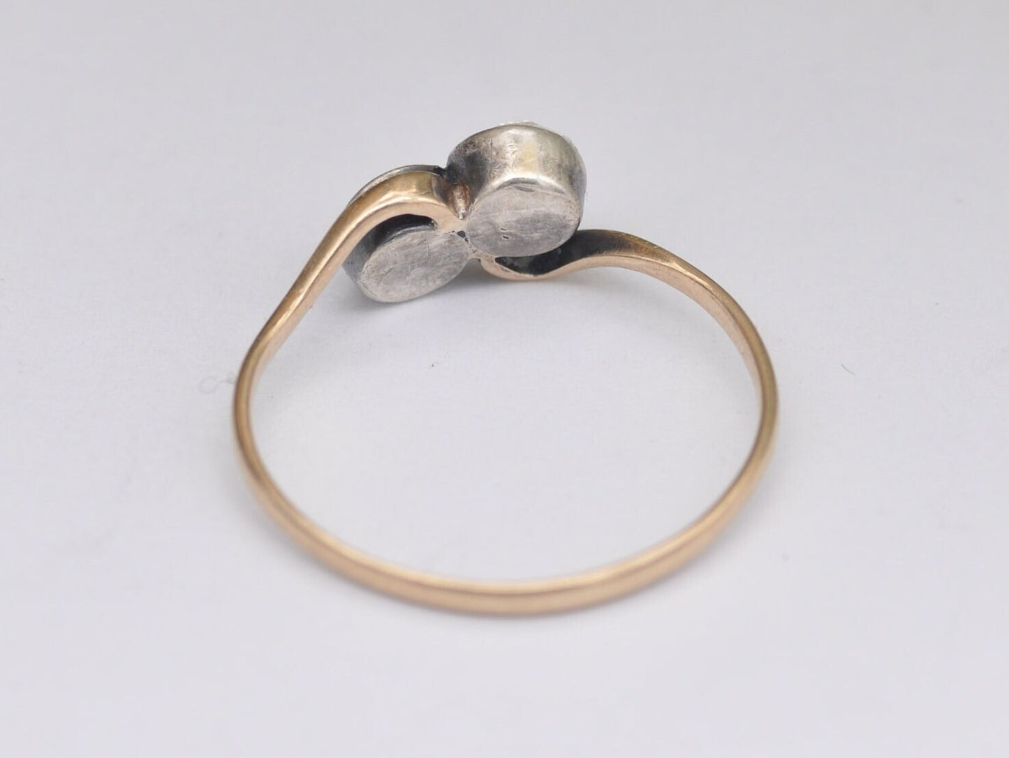 Antique 9ct Gold & Silver Two Stone Paste Twist Ring - Silver Fronted / Toi Et Moi Style / Solitaire / UK Size - N / US Size - 6 3/4