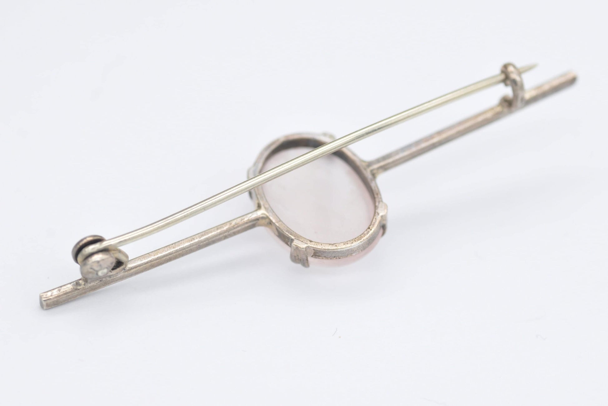 Vintage Silver and Rose Quartz Bar Brooch