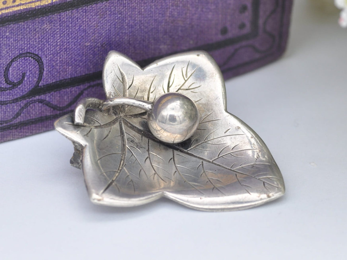 Antique Silver Leaf and Berry Brooch