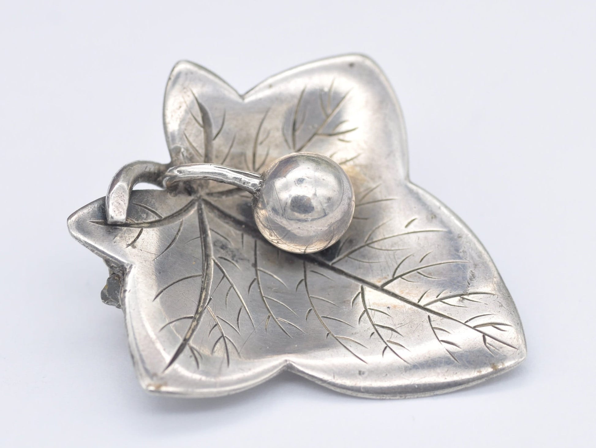 Antique Silver Leaf and Berry Brooch