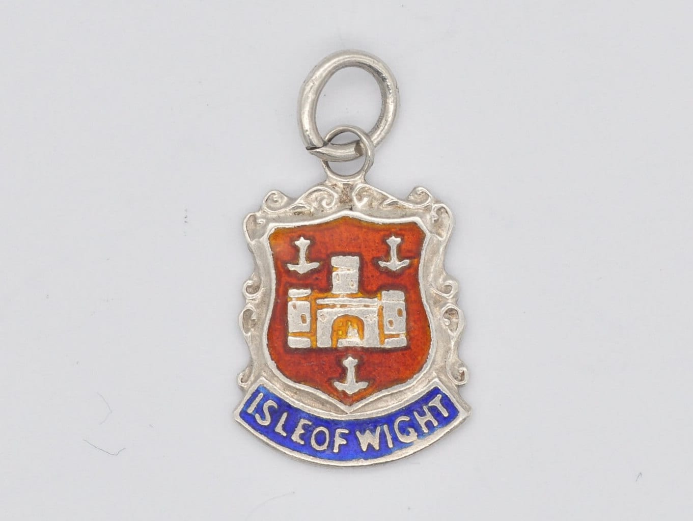 Vintage Sterling Silver Isle of Wight Enamel Souvenir Shield Charm / Pendant