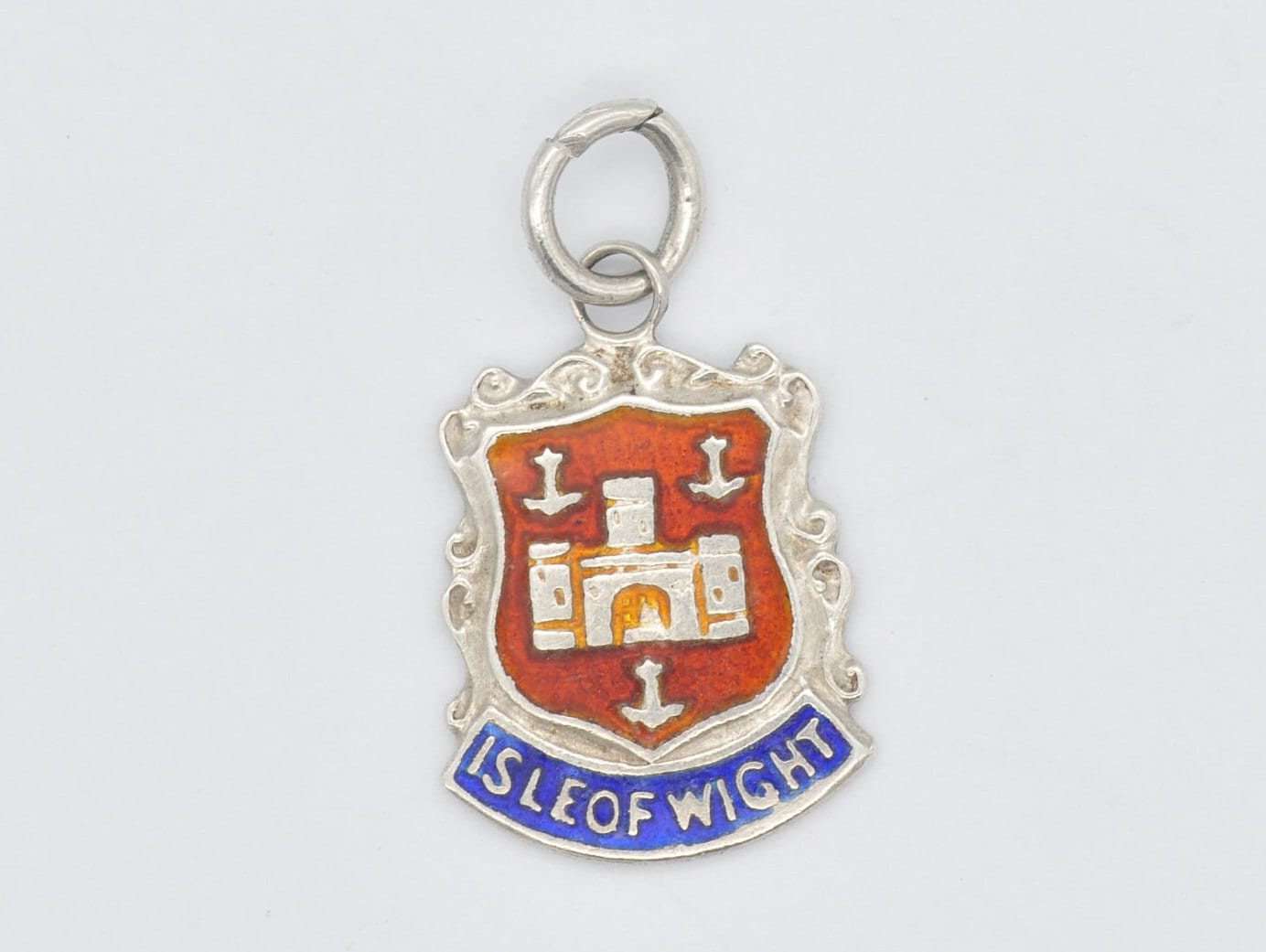 Vintage Sterling Silver Isle of Wight Enamel Souvenir Shield Charm / Pendant