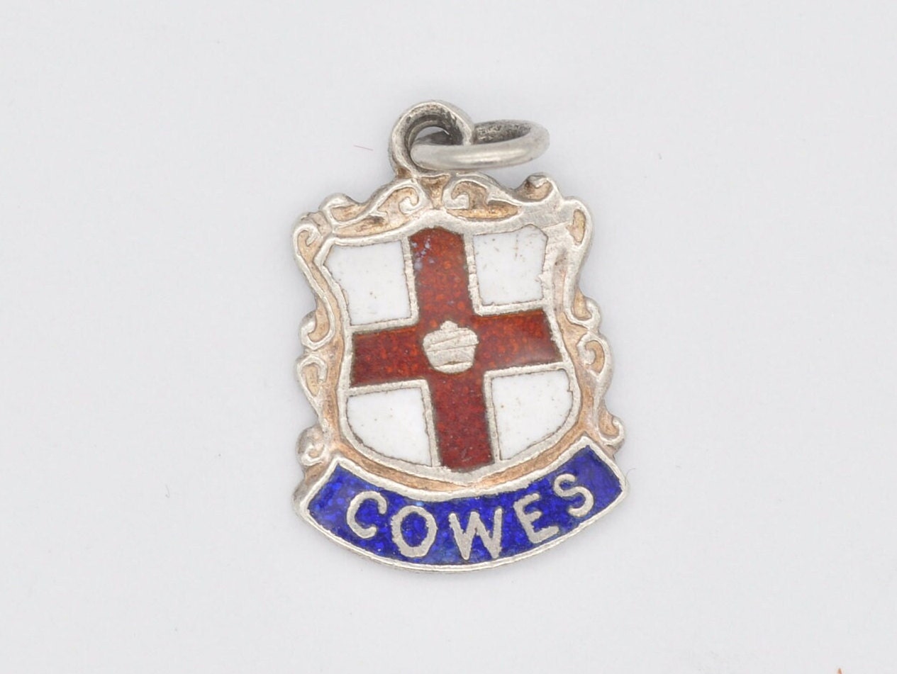 Vintage Sterling Silver Cowes Enamel Souvenir Shield Charm / Pendant