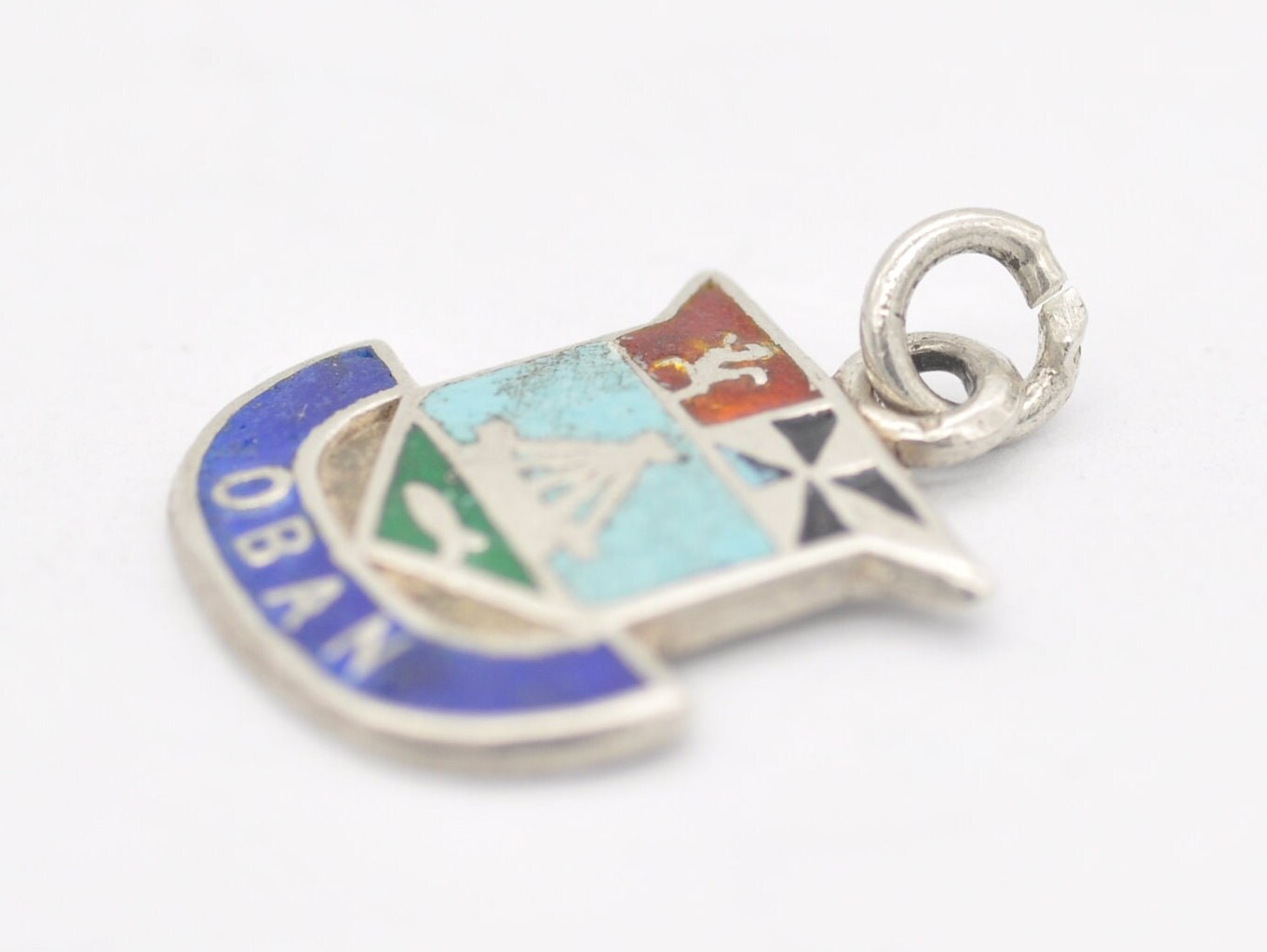 Vintage Sterling Silver Oban Enamel Souvenir Shield Charm / Pendant