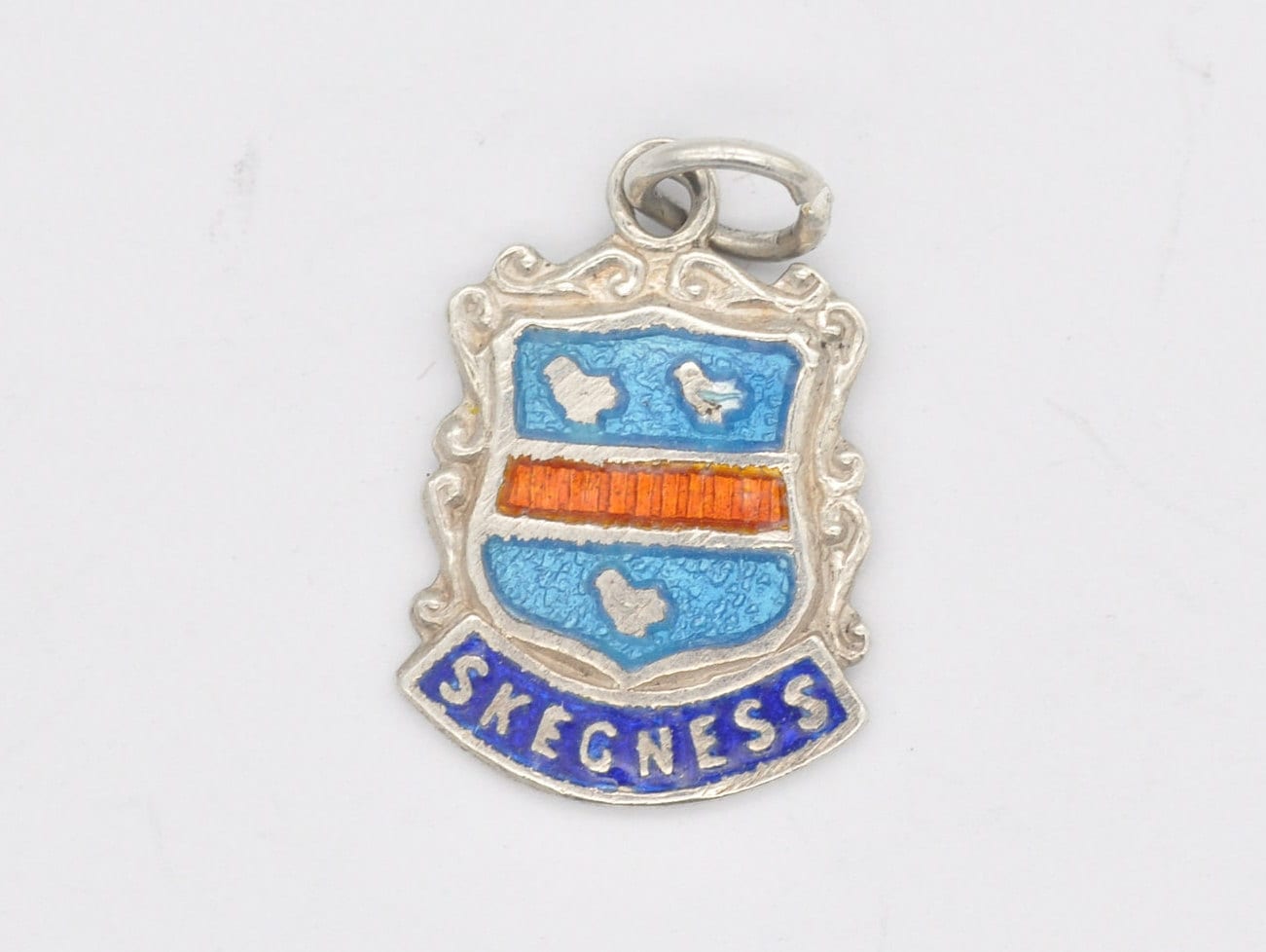 Vintage Sterling Silver Skegness Enamel Souvenir Shield Charm / Pendant - England / Lincolnshire / Tourist / Charm Bracelet / Scrap Book