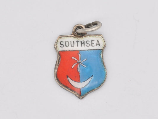 Vintage Sterling Silver Southsea Enamel Souvenir Shield Charm / Pendant - England / Portsmouth / Tourist / 925 / Charm Bracelet / Scrap Book