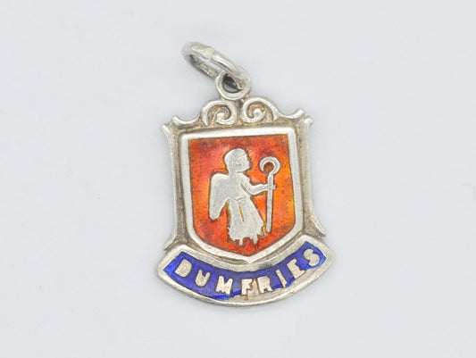 Vintage Sterling Silver Dumfries Enamel Souvenir Shield Charm / Pendant - Scotland / Scottish / Tourist / 925 / Charm Bracelet / Scrap Book