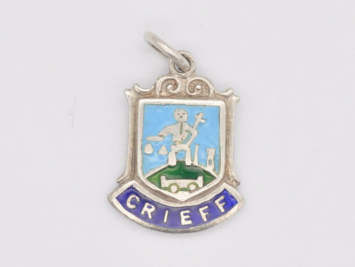 Vintage Sterling Silver Crieff Enamel Souvenir Shield Charm / Pendant - Scottish / Scotland / Tourist / 925 / Charm Bracelet