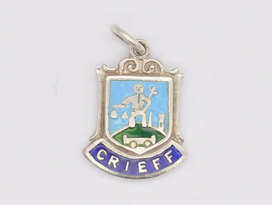 Vintage Sterling Silver Crieff Enamel Souvenir Shield Charm / Pendant - Scottish / Scotland / Tourist / 925 / Charm Bracelet