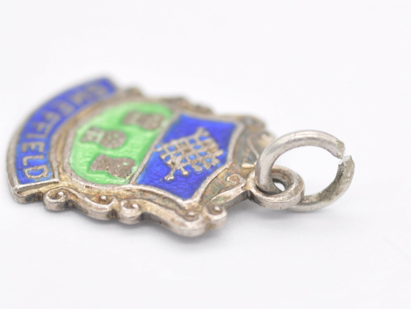 Vintage Sterling Silver Sheffield Enamel Souvenir Shield Charm / Pendant - England / South Yorkshire / Tourist / 925 / Charm Bracelet