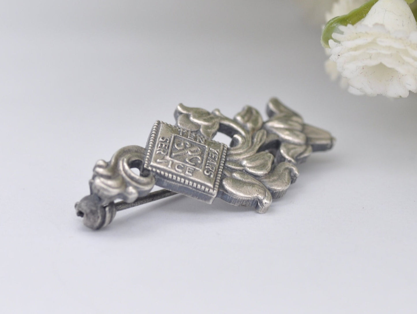 Vintage Sterling Silver 10 Year Service SPC Art Nouveau Style Brooch - Floral / Detailed / Interesting / 1986 / 1980s / 925