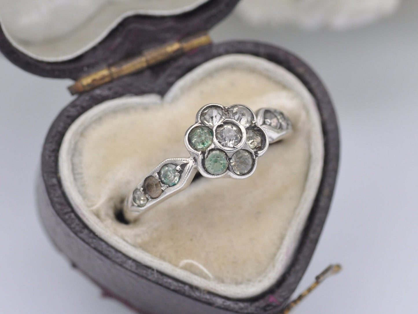 Vintage 9ct Gold & Sterling Silver Floral Cluster Ring - Multi-Stone / Mid-Century / Detailed / Delicate / UK Size - L / US Size - 5 3/4