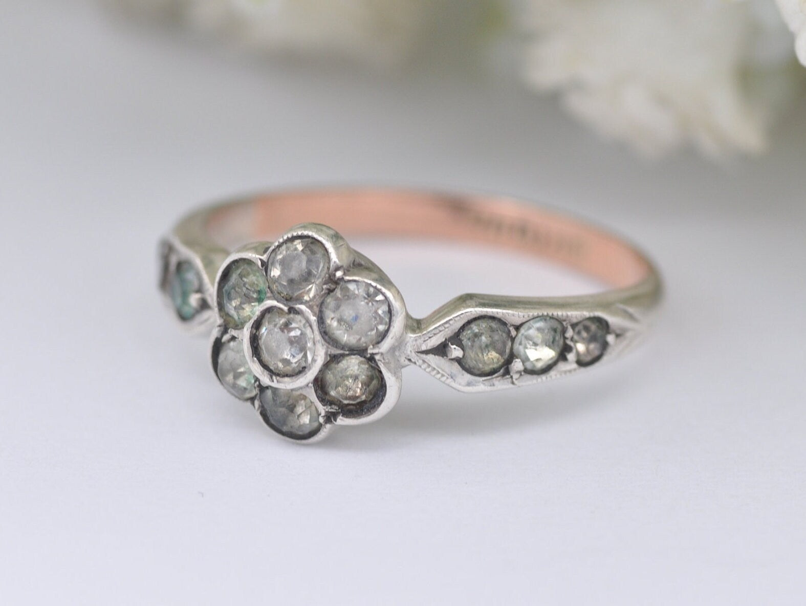 Vintage 9ct Gold & Sterling Silver Floral Cluster Ring - Multi-Stone / Mid-Century / Detailed / Delicate / UK Size - L / US Size - 5 3/4