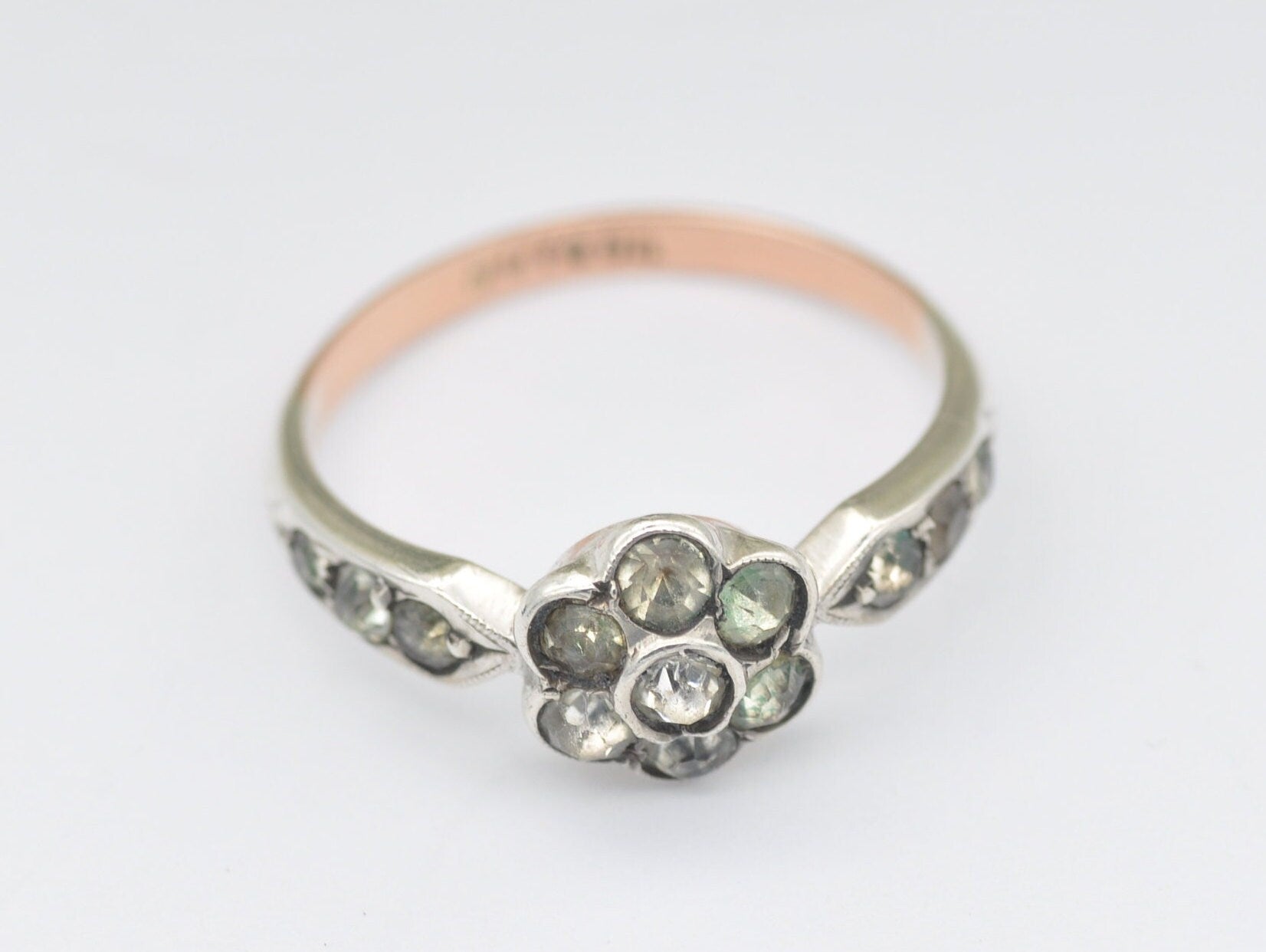 Vintage 9ct Gold & Sterling Silver Floral Cluster Ring - Multi-Stone / Mid-Century / Detailed / Delicate / UK Size - L / US Size - 5 3/4