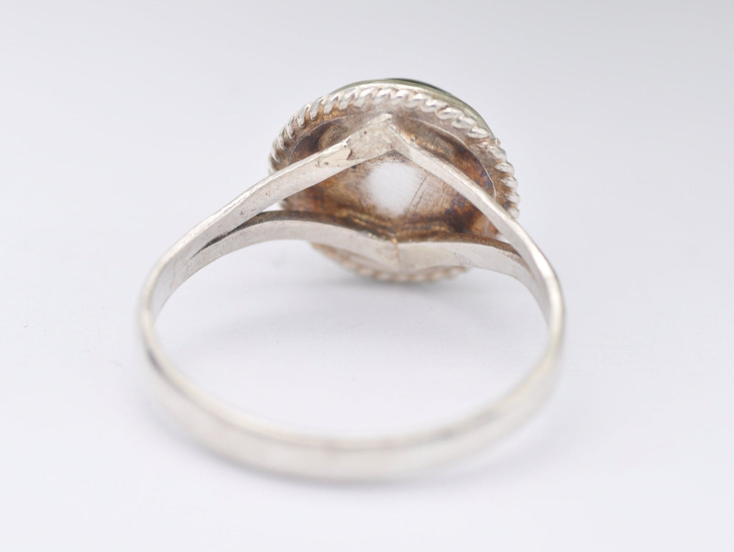 Vintage Sterling Silver and Onyx Solitaire Ring - Statement / Circle / Rope / Detailed / Black / Gift / 925 / UK Size - N 1/2 / US Size - 7