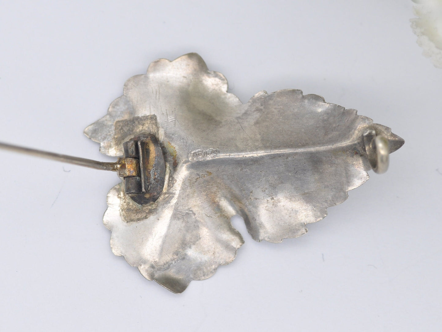 Vintage Silver and Paste Leaf Brooch by A.J.S - Foliate Design / Etching / Floral / Detailed / Patterned / Pin