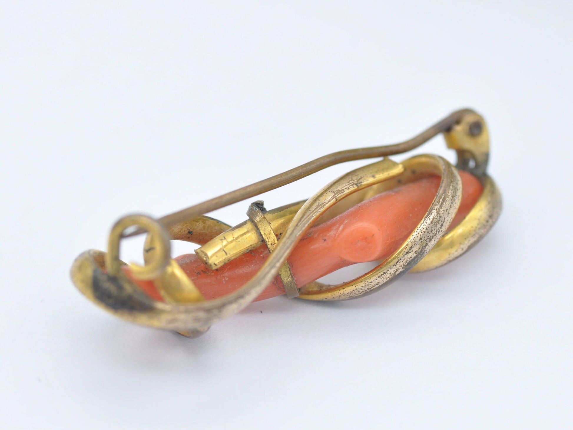 Antique Rolled Gold and Coral Brooch - Pin / Elegant / Interesting / Unique / Nature