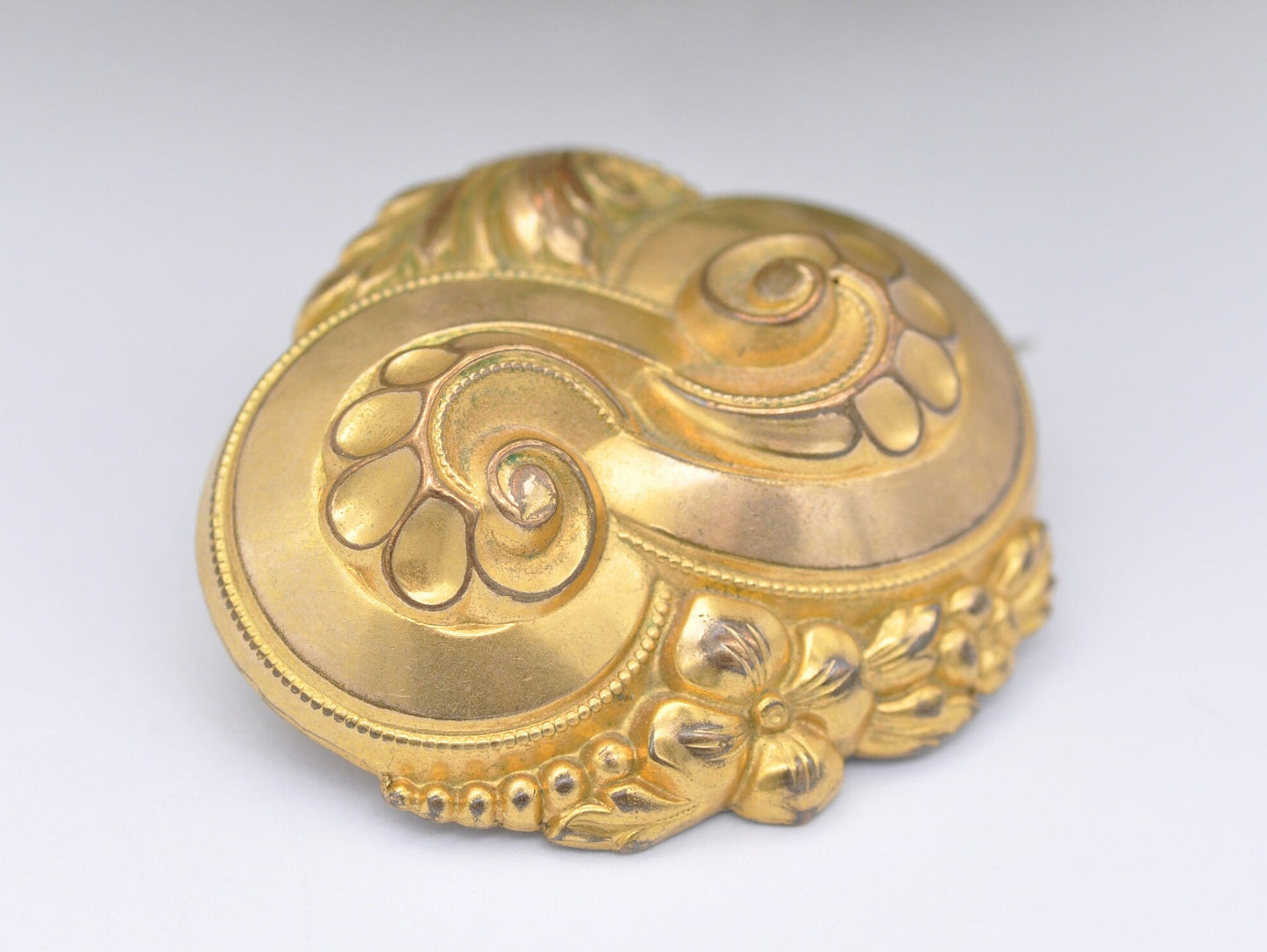 Antique Gold Gilt Aesthetic Movement Brooch - Victorian / Swirling / Interesting / Floral / Flower