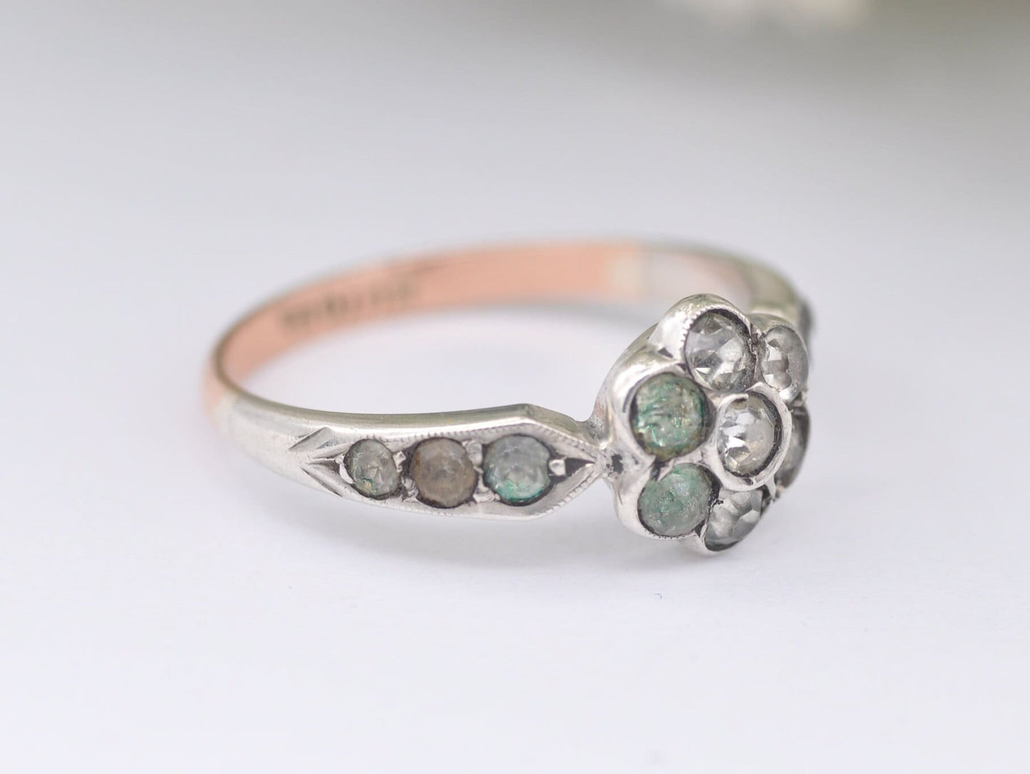 Vintage 9ct Gold & Sterling Silver Floral Cluster Ring - Multi-Stone / Mid-Century / Detailed / Delicate / UK Size - L / US Size - 5 3/4