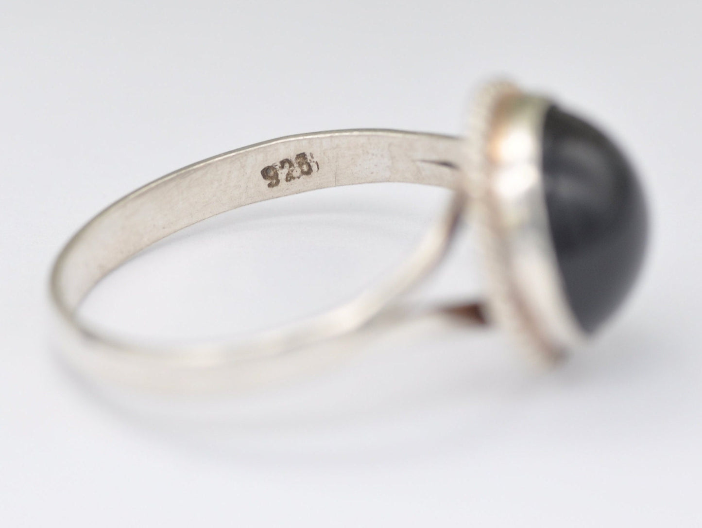 Vintage Sterling Silver and Onyx Solitaire Ring - Statement / Circle / Rope / Detailed / Black / Gift / 925 / UK Size - N 1/2 / US Size - 7