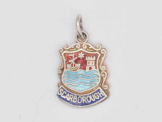 Vintage Sterling Silver Scarborough Enamel Souvenir Shield Charm / Pendant - England / Yorkshire / Tourist / Charm Bracelet / Scrap Book