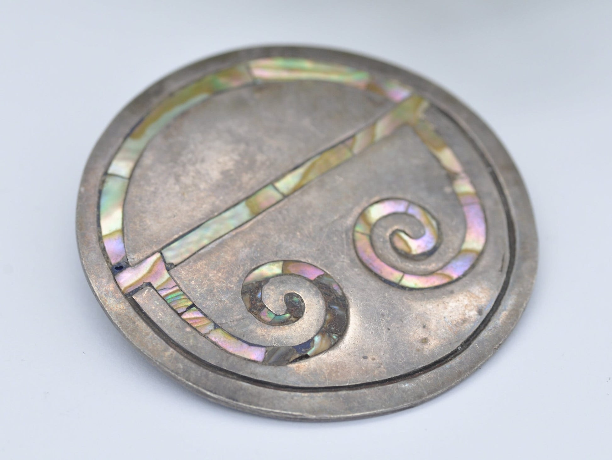 Vintage Mexican Sterling Silver Abalone Shell Brooch - Taxco | Hecho En Mexico | AAR | Antonio Reina | Circular Design