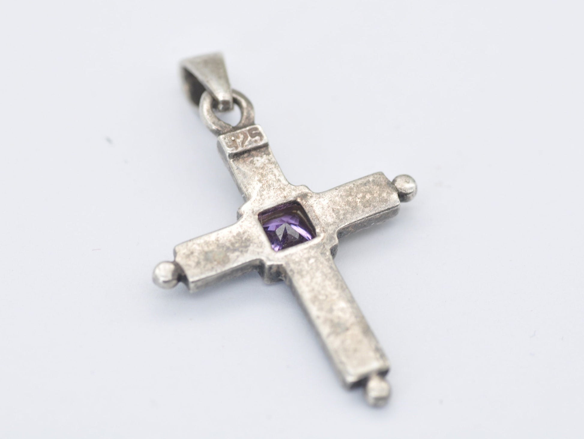 Vintage Sterling Silver, Amethyst and Marcasite Cross Pendant - Religious / Christianity / 925