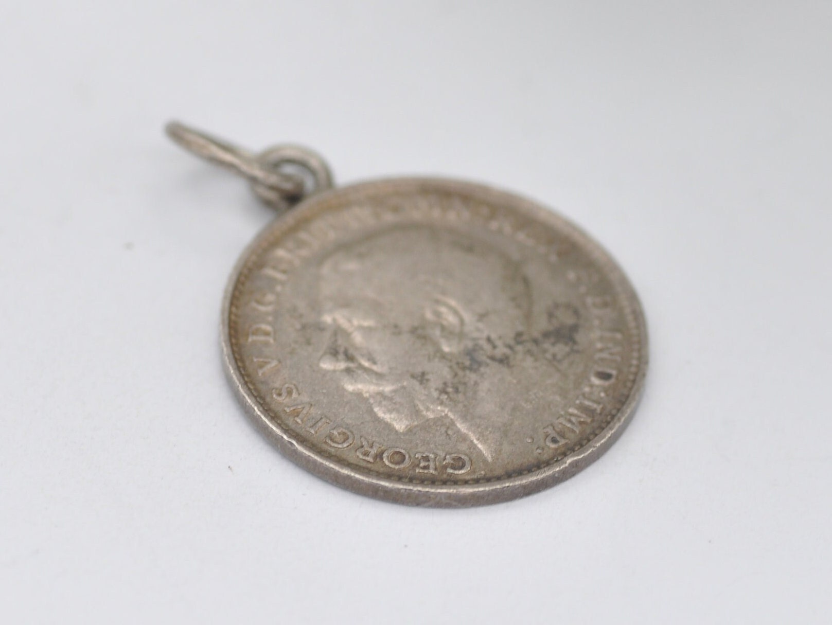 Vintage Silver George V Three Pence 1919 Coin Charm / Pendant - 3 Pence / King / English / British / Royalty / Charm Bracelet
