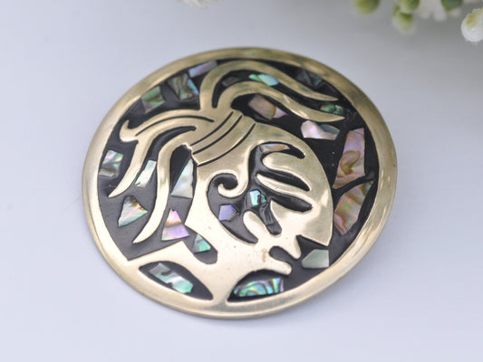 Vintage Alpaca Silver Tone and Abalone Shell Brooch