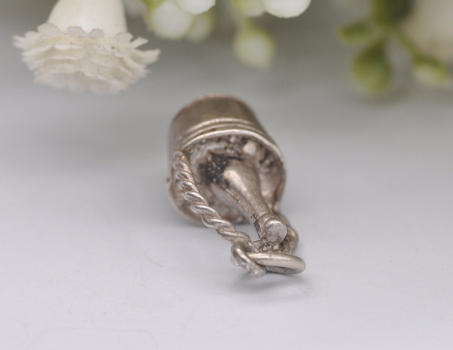 Vintage Sterling Silver Champagne Bottle in Bucket Charm / Pendant - Drinking / Alcohol / Charm Bracelet