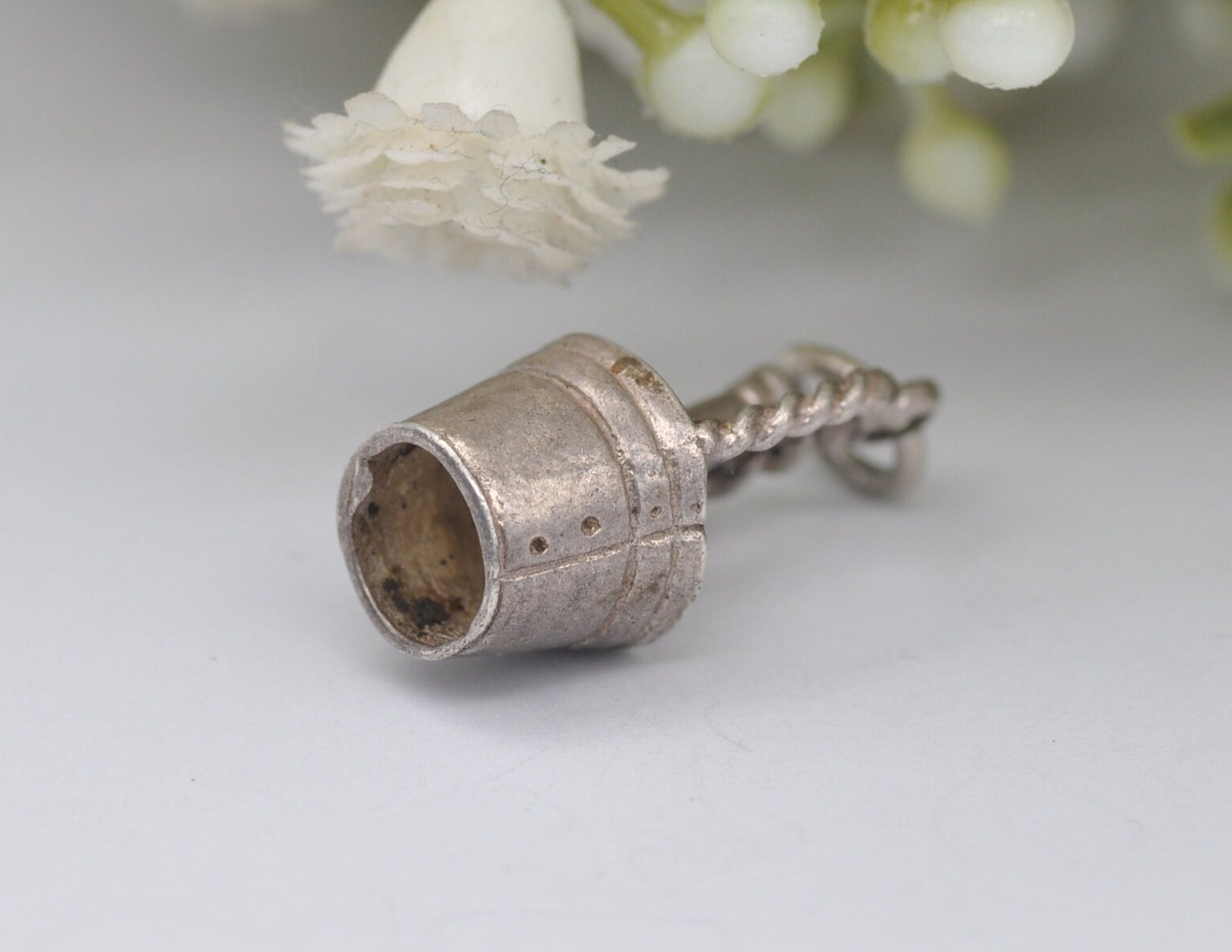 Vintage Sterling Silver Champagne Bottle in Bucket Charm / Pendant - Drinking / Alcohol / Charm Bracelet