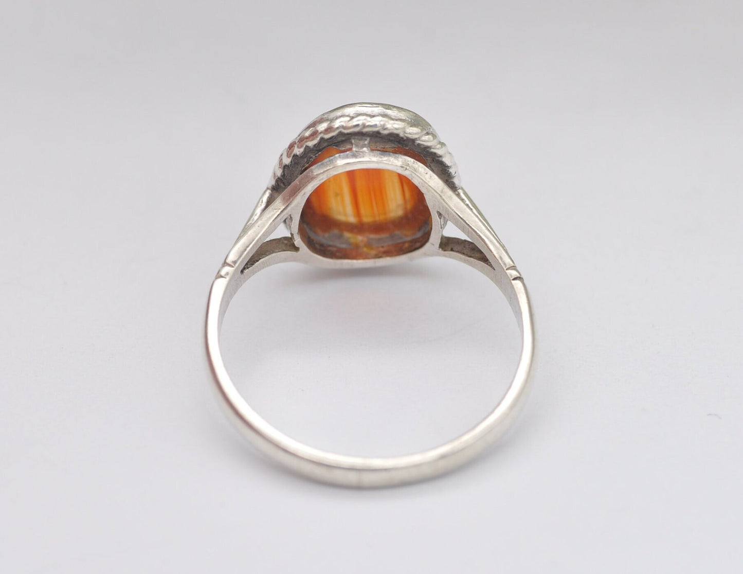 Vintage Sterling Silver and Carnelian Solitaire Ring - Statement / Circle / Rope / Detailed / Agate / Gift / UK Size - M / US Size - 6 1/4