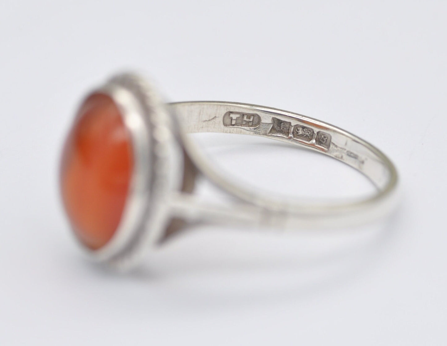 Vintage Sterling Silver and Carnelian Solitaire Ring - Statement / Circle / Rope / Detailed / Agate / Gift / UK Size - M / US Size - 6 1/4