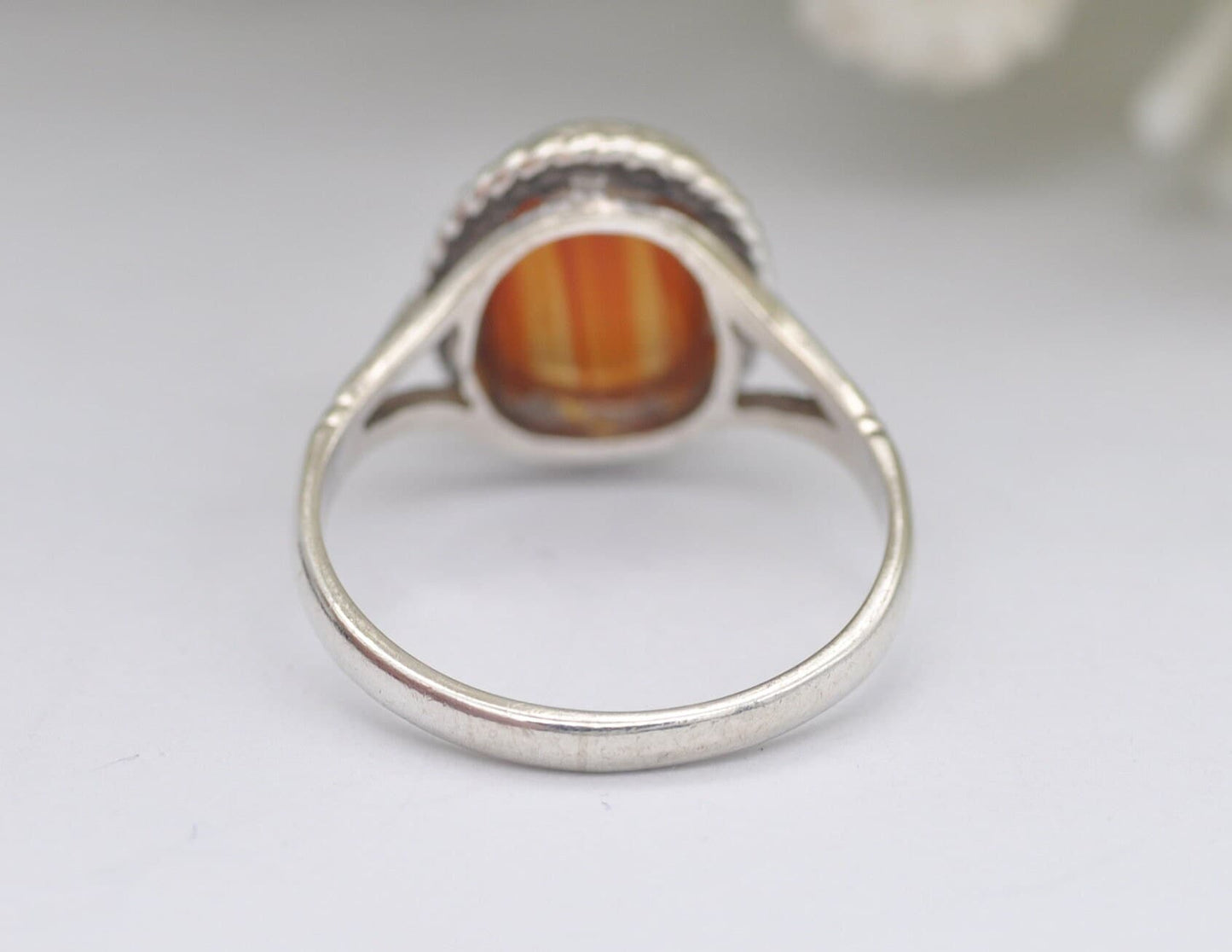 Vintage Sterling Silver and Carnelian Solitaire Ring - Statement / Circle / Rope / Detailed / Agate / Gift / UK Size - M / US Size - 6 1/4