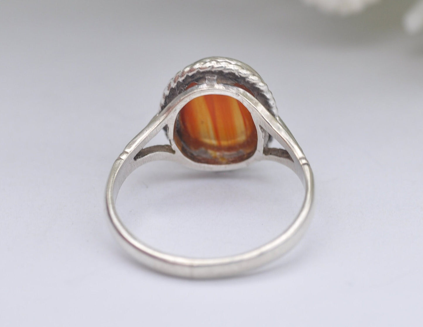 Vintage Sterling Silver and Carnelian Solitaire Ring - Statement / Circle / Rope / Detailed / Agate / Gift / UK Size - M / US Size - 6 1/4