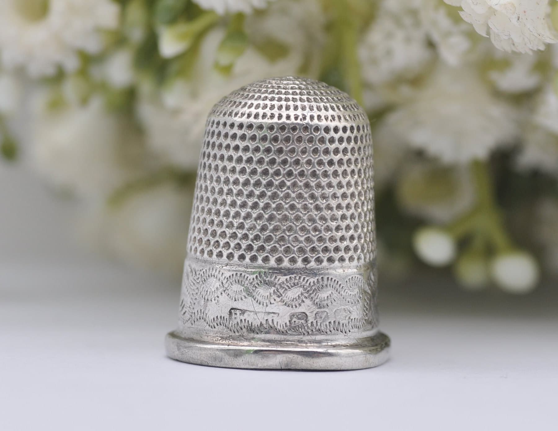 Antique HG&S Foliate Thimble - Henry Griffith and Sons Ltd | Floral | Sewing | Detailed | Patterned | Sterling Silver