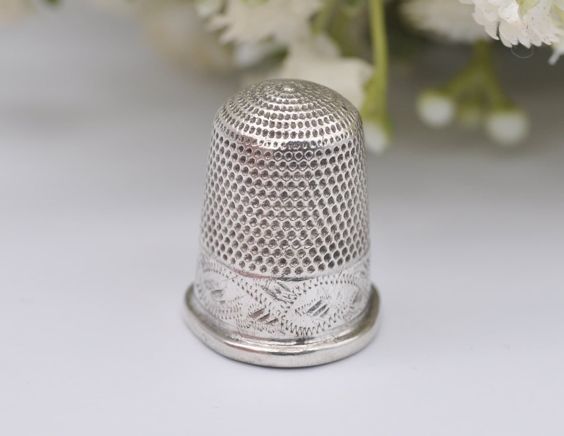 Antique HG&S Foliate Thimble - Henry Griffith and Sons Ltd | Floral | Sewing | Detailed | Patterned | Sterling Silver